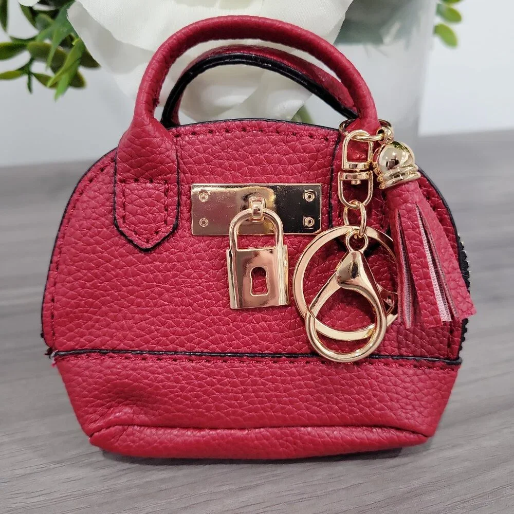 Cute Mini Faux Leather Coin Purse Bag Keychain for money/lipstick/earpods - Picture 6 of 7